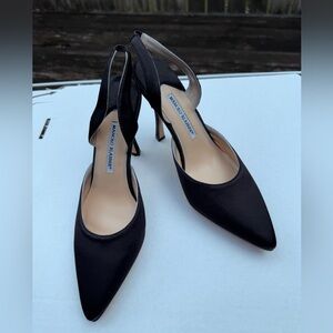 Manolo Blahnik Black Satin Slingback Heels size 38
